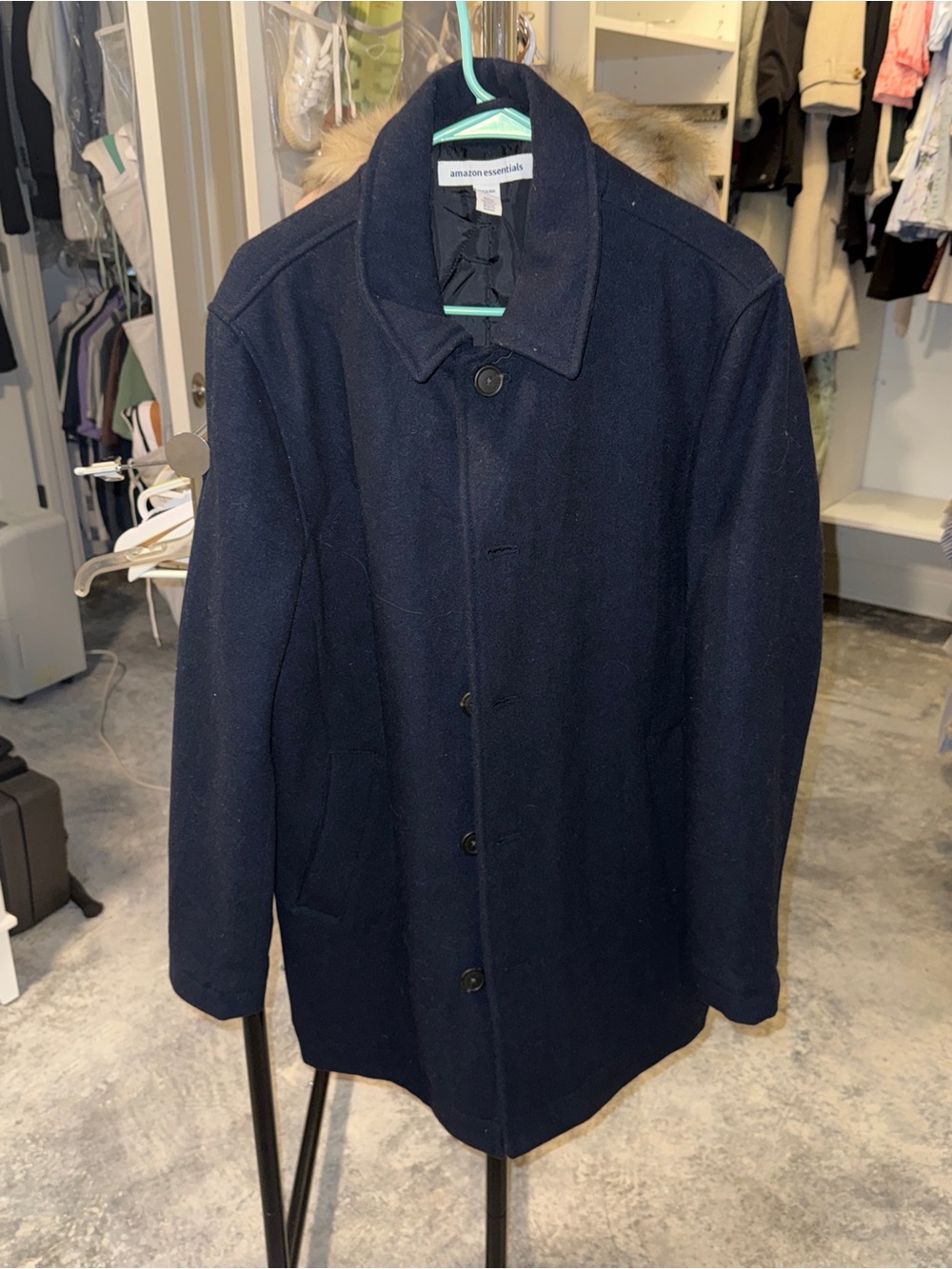Amazon Essentials Men's Dark Navy Wool-Blend Pea Coat